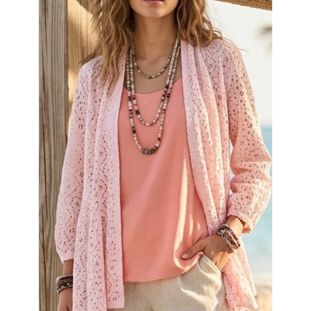 Kim Rogers Pink Eyelet Cotton Jacket PM Liz Baker Tank 12P Layered Set